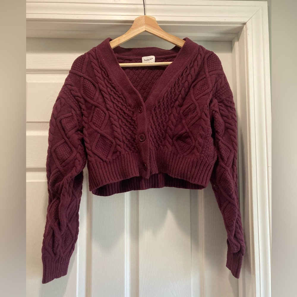 Aritzia Burgundy Cable Knit Cardigan - Picture 8 of 11